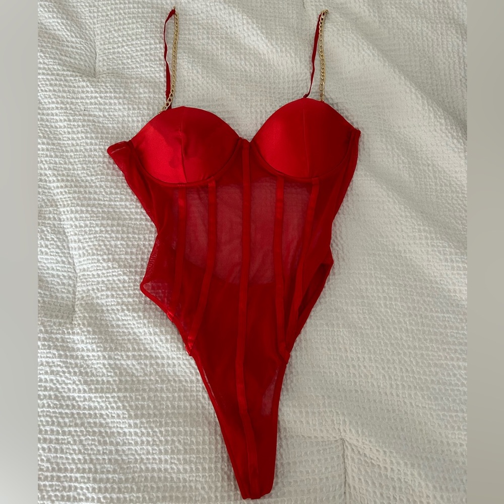 Sexy red lingerie bodysuit